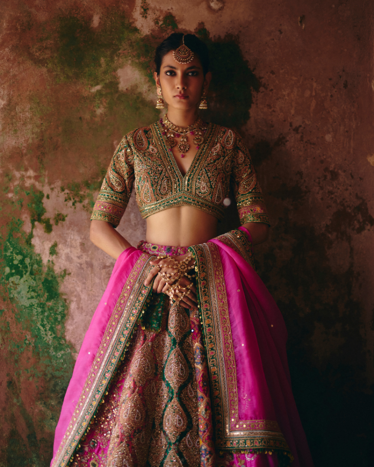 Gulrez Chevron Multi Coloured Lehenga With Dupatta