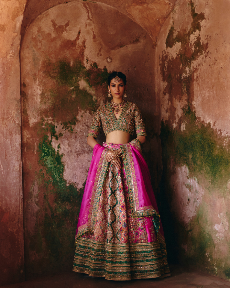 Gulrez Chevron Multi Coloured Lehenga With Dupatta