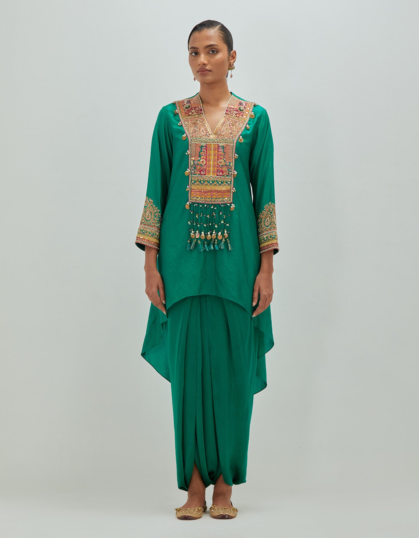 Brocade  Asymmetrical Kurta With Dhoti.