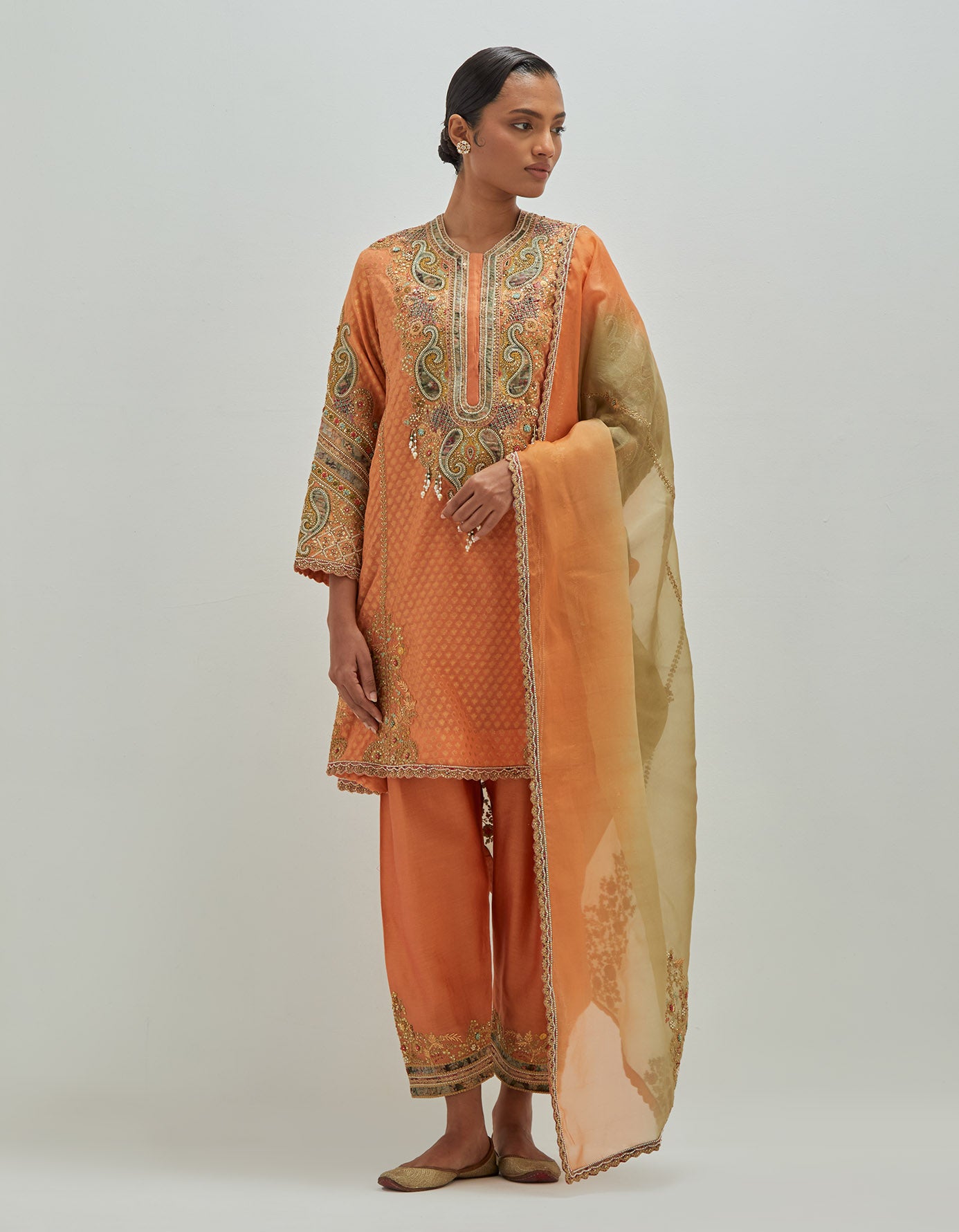 Patchwork Brocade phiran with salwar