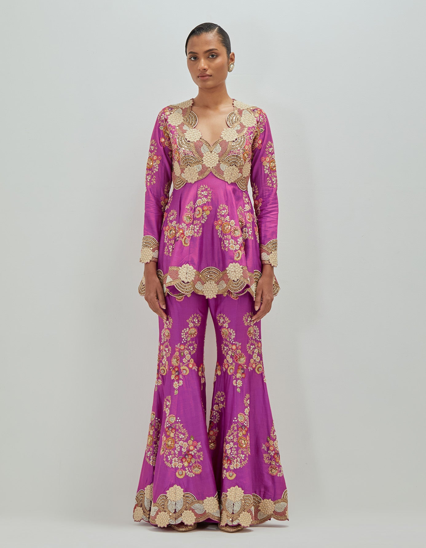 White Moti Peplum & Sharara
