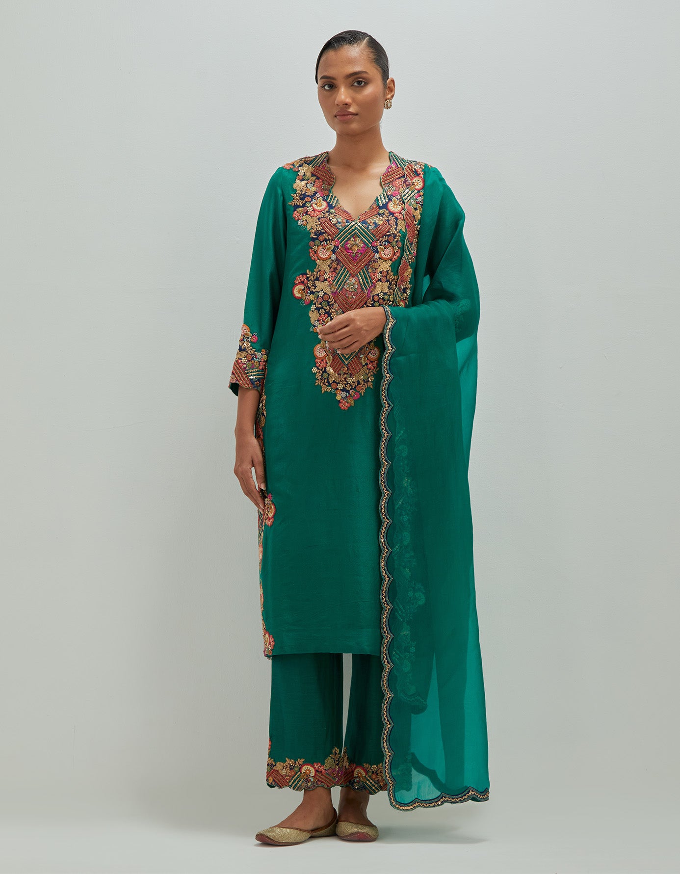 White Moti Kurta , Pants and Dupatta