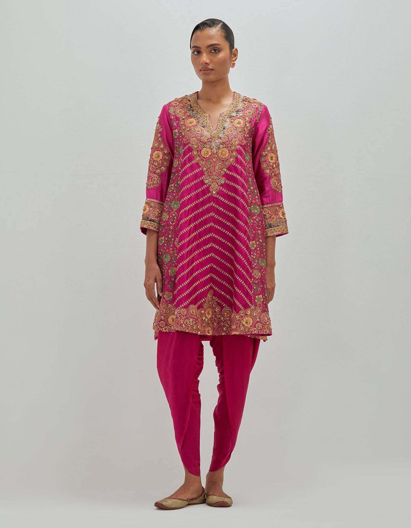Printed Side Panelled Phiren with dhoti