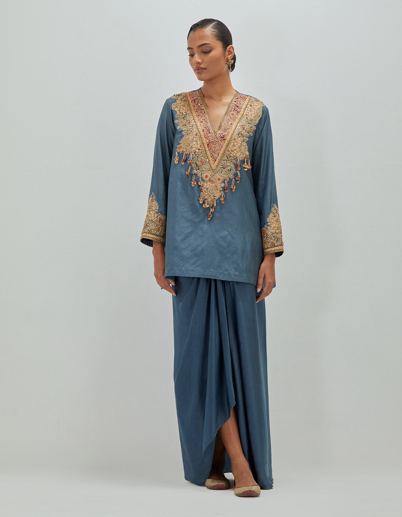 Short Kurta With Draped Skirt