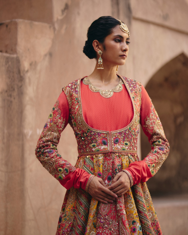 Gulrez 20 Chevron Kalidar With Organza Dupatta