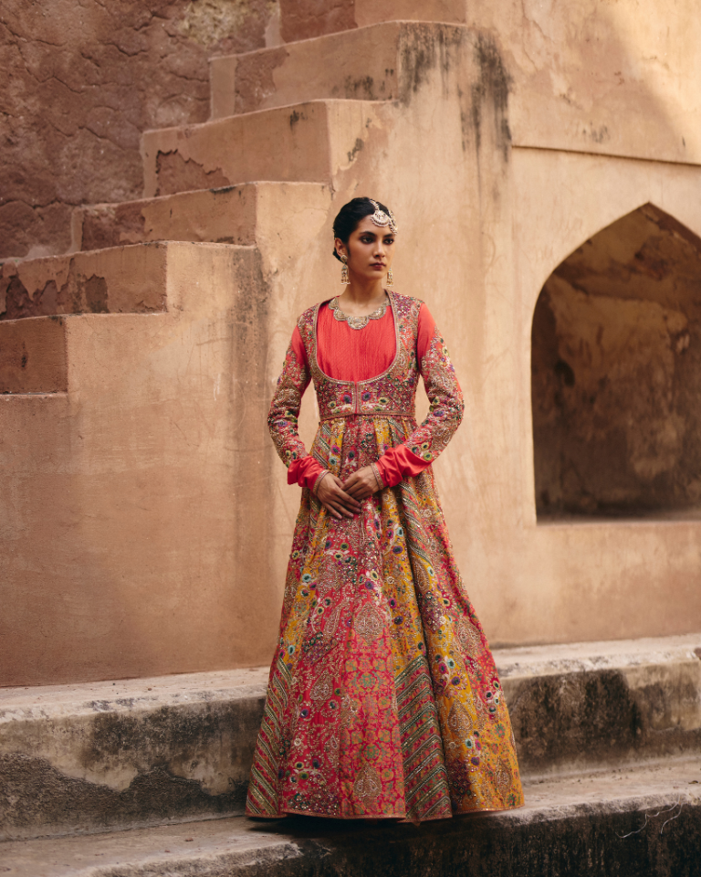 Gulrez 20 Chevron Kalidar With Organza Dupatta