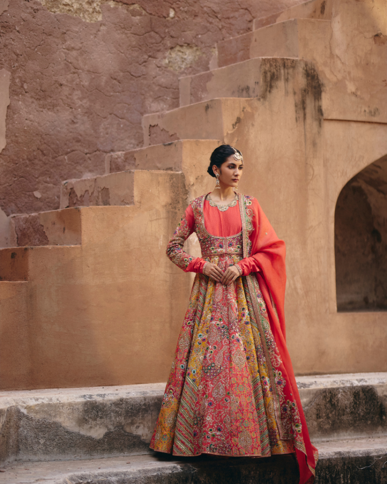 Gulrez 20 Chevron Kalidar With Organza Dupatta