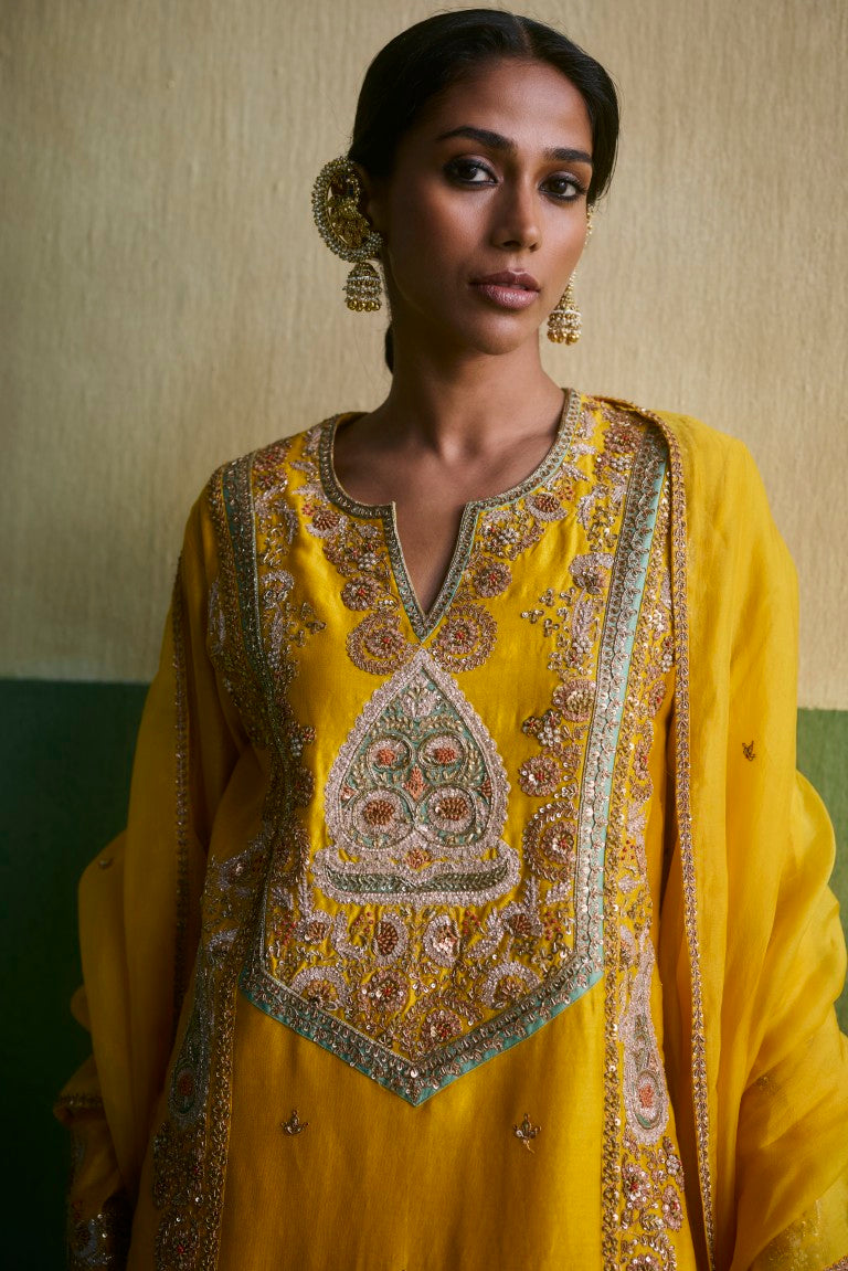 Short Kurti With Chevron Brocade Sharara and dupatta