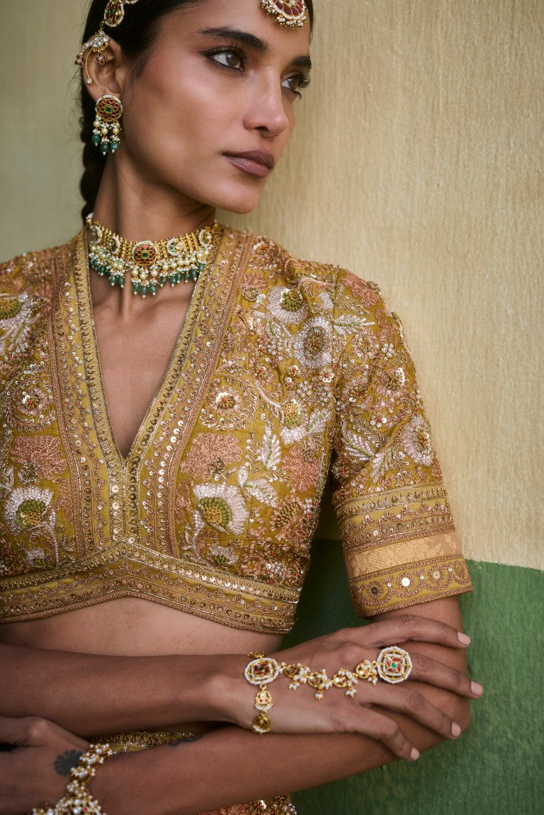 Patchwork Gota Lehenga with orange dupatta
