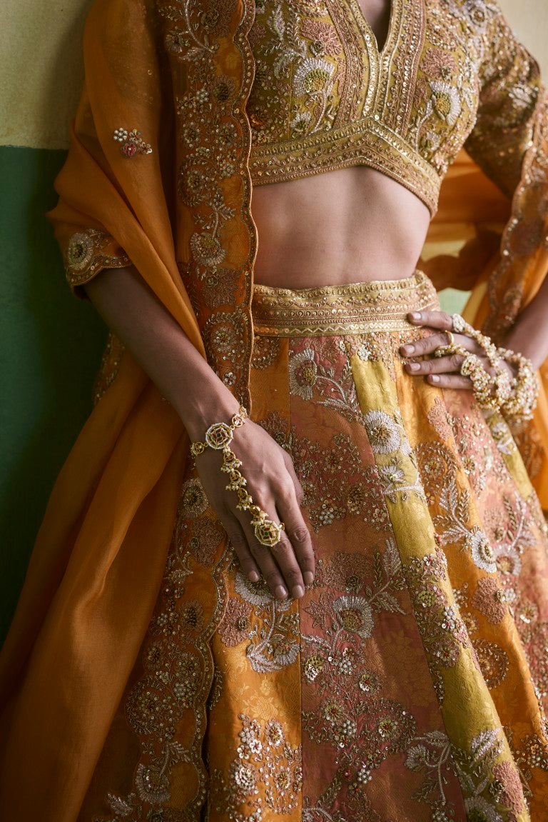 Patchwork Gota Lehenga with orange dupatta