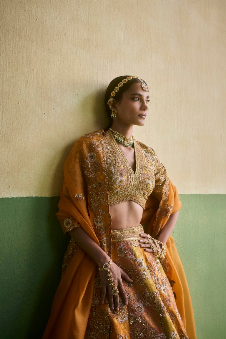 Patchwork Gota Lehenga with orange dupatta