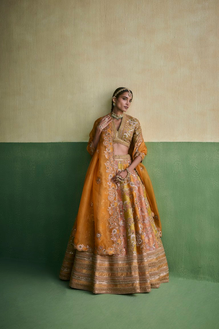 Patchwork Gota Lehenga with orange dupatta