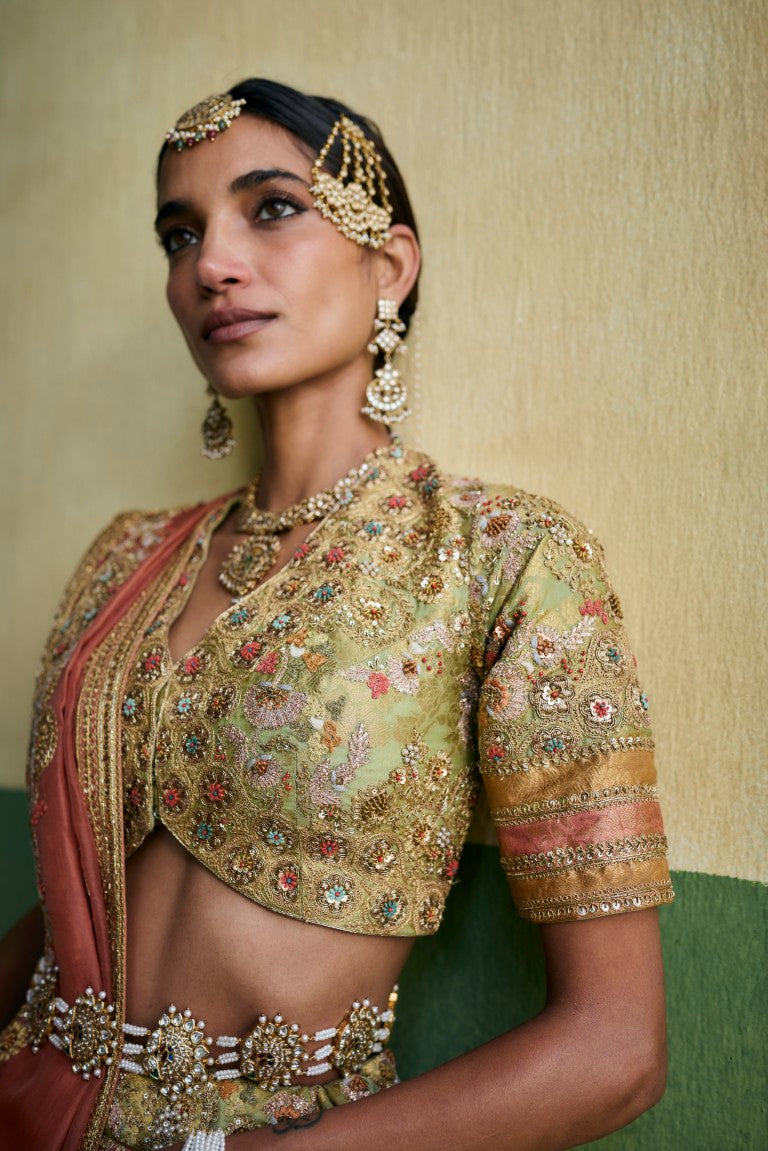 3 Color Brocade Lehenga with heavy dupatta