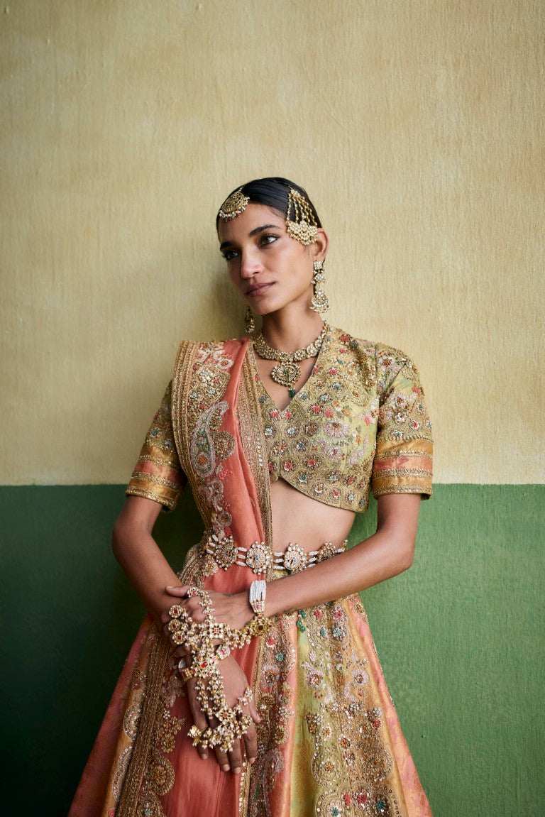 3 Color Brocade Lehenga with heavy dupatta