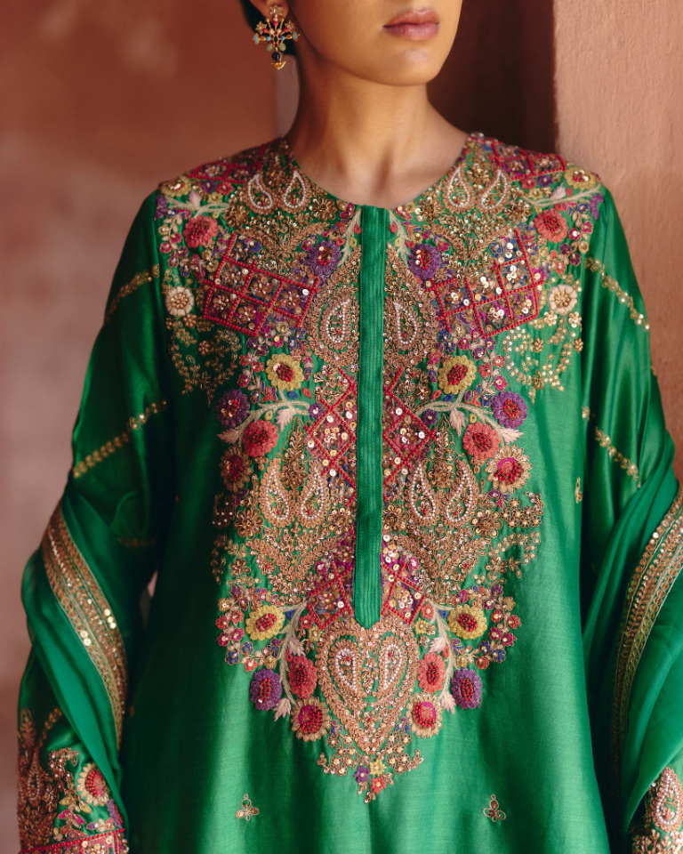 Gulrez Short Kurti With Sharara & Organza Dupatta