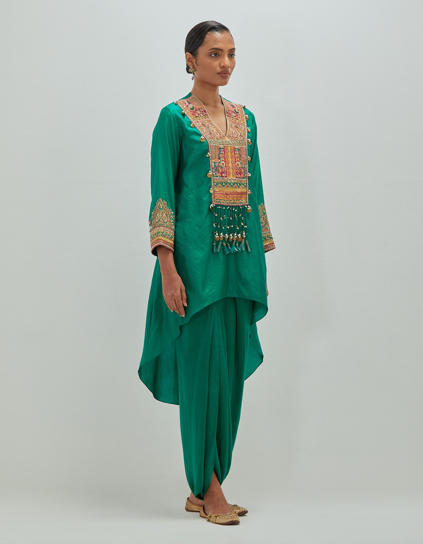 Brocade  Asymmetrical Kurta With Dhoti.
