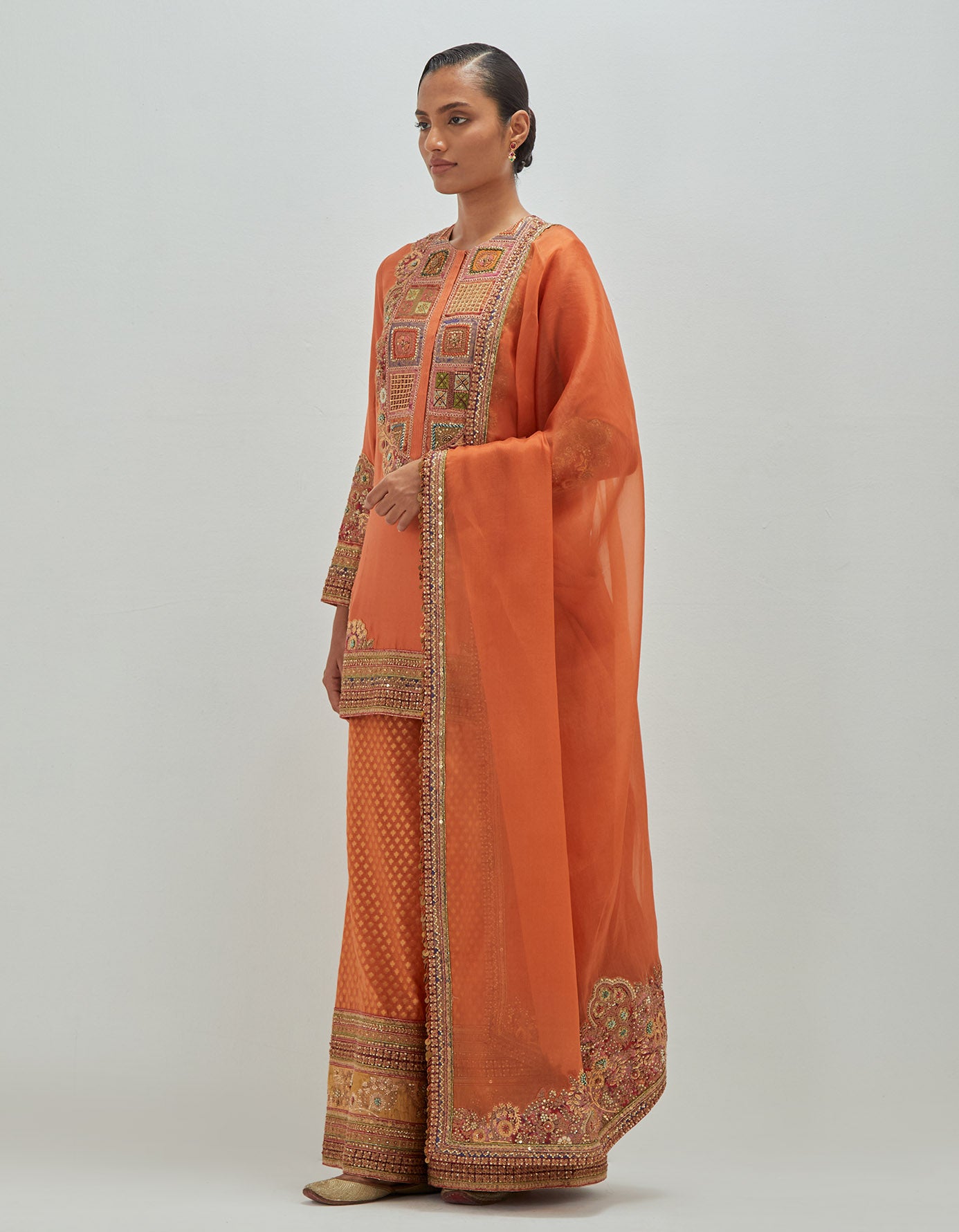Short Kurta with Brocade Sharara Dupatta