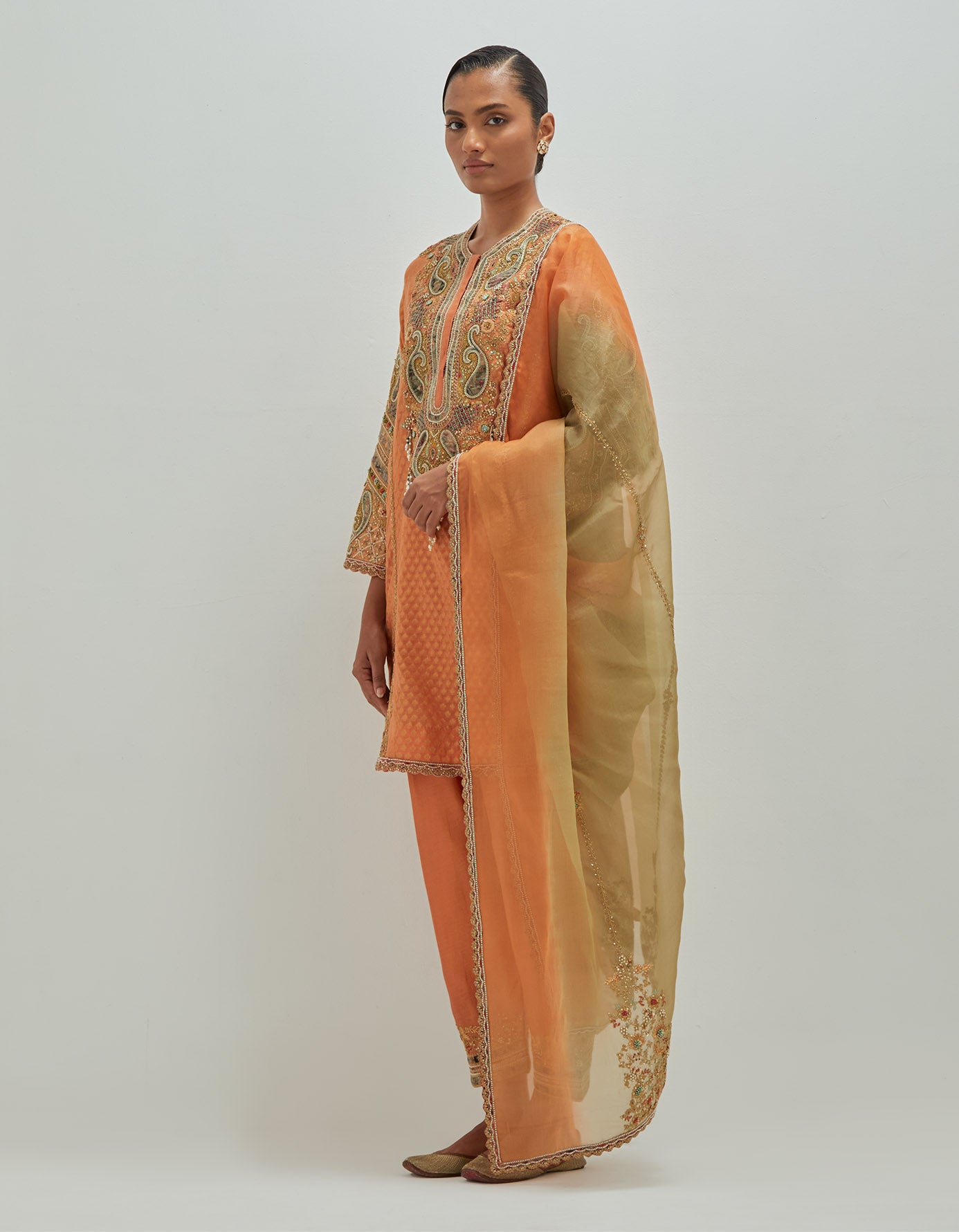 Patchwork Brocade phiran with salwar