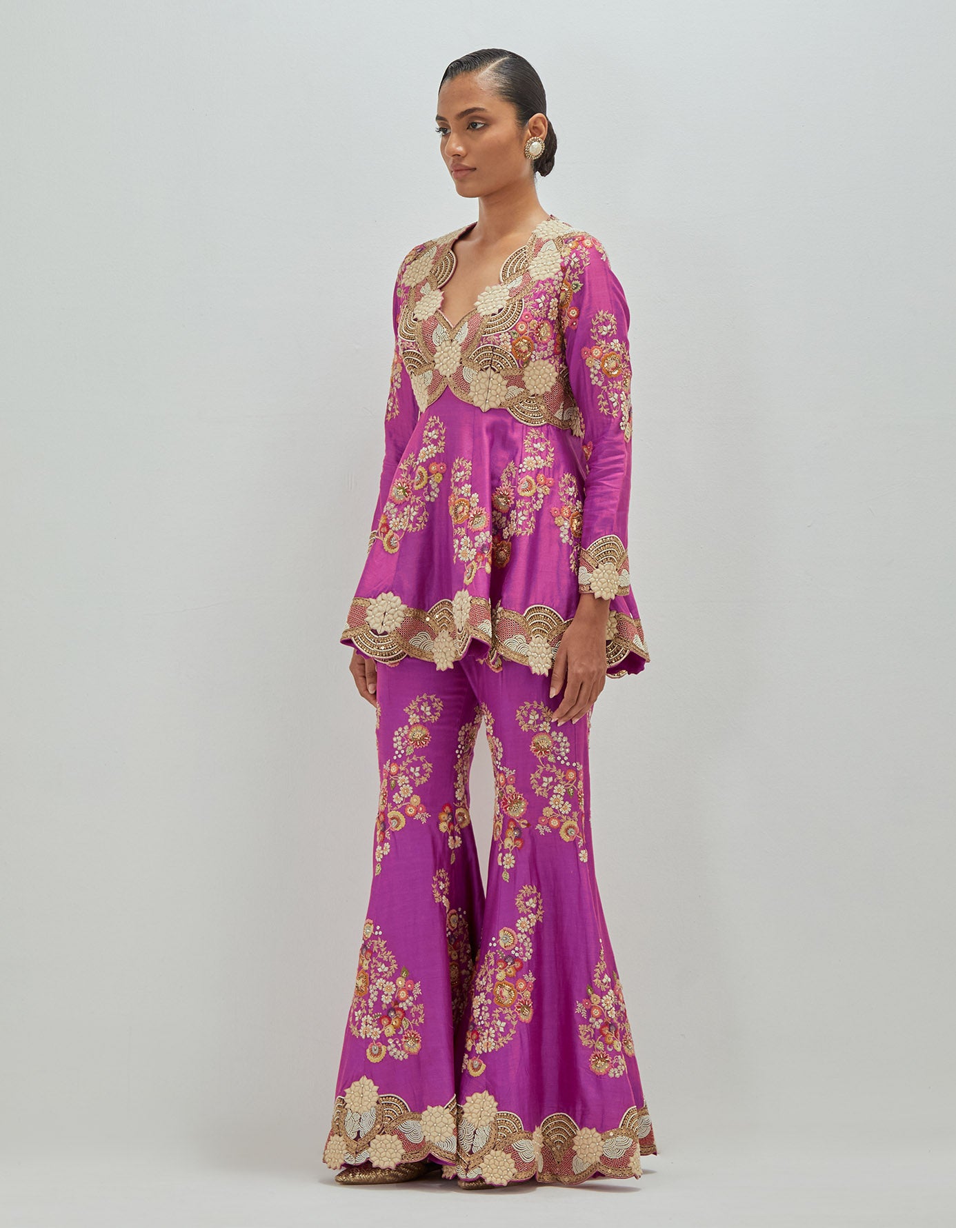 White Moti Peplum & Sharara