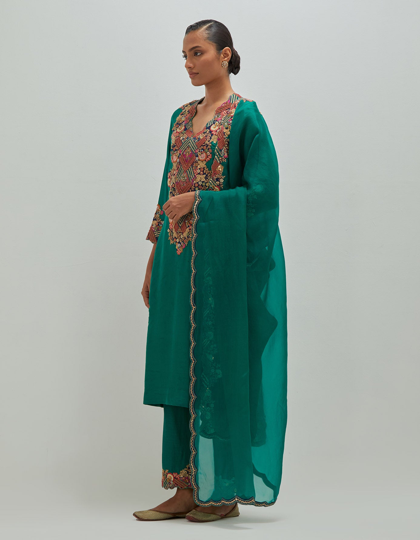 White Moti Kurta , Pants and Dupatta