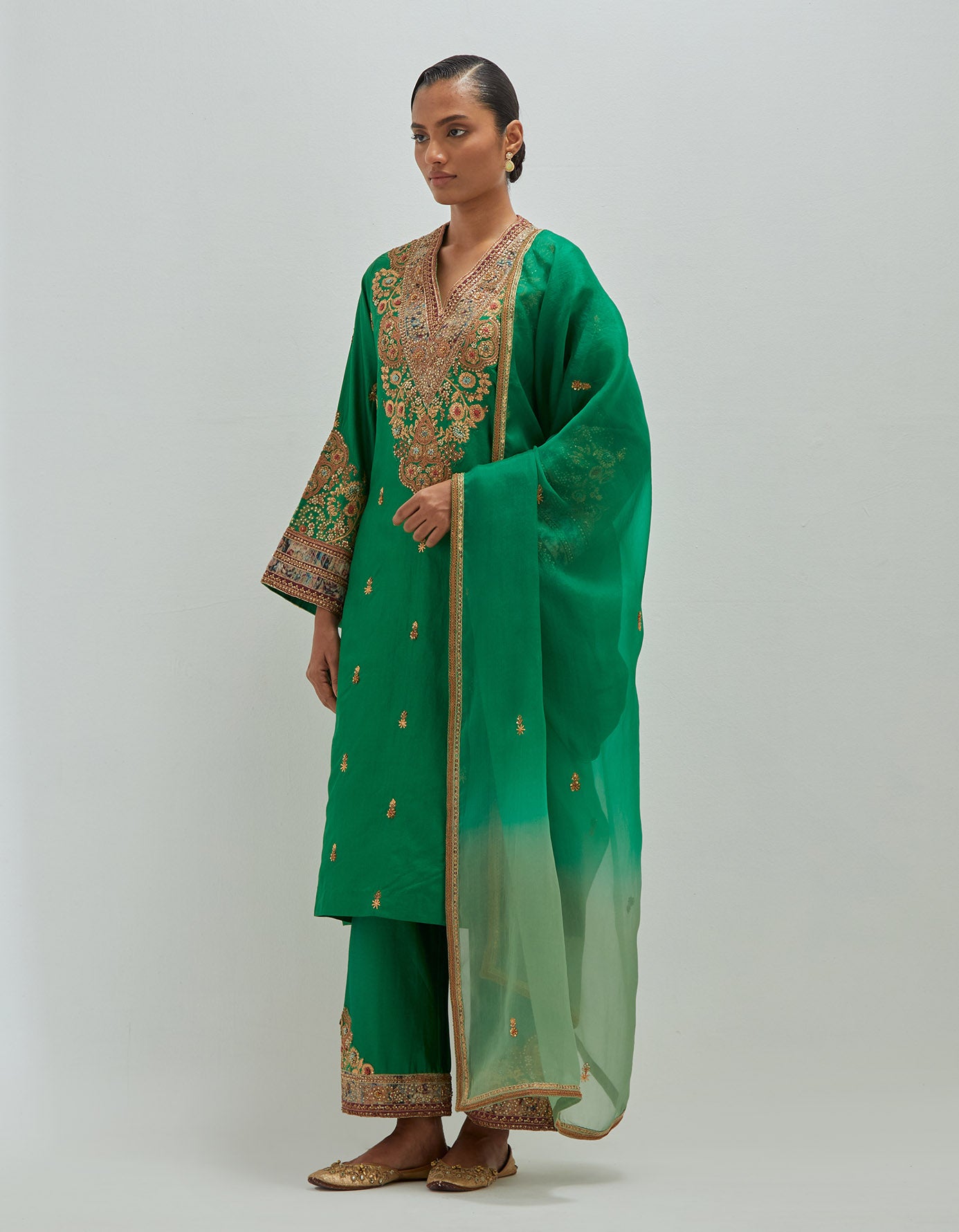 Gota emb Booti Straight Kurta with pants and Dupatta