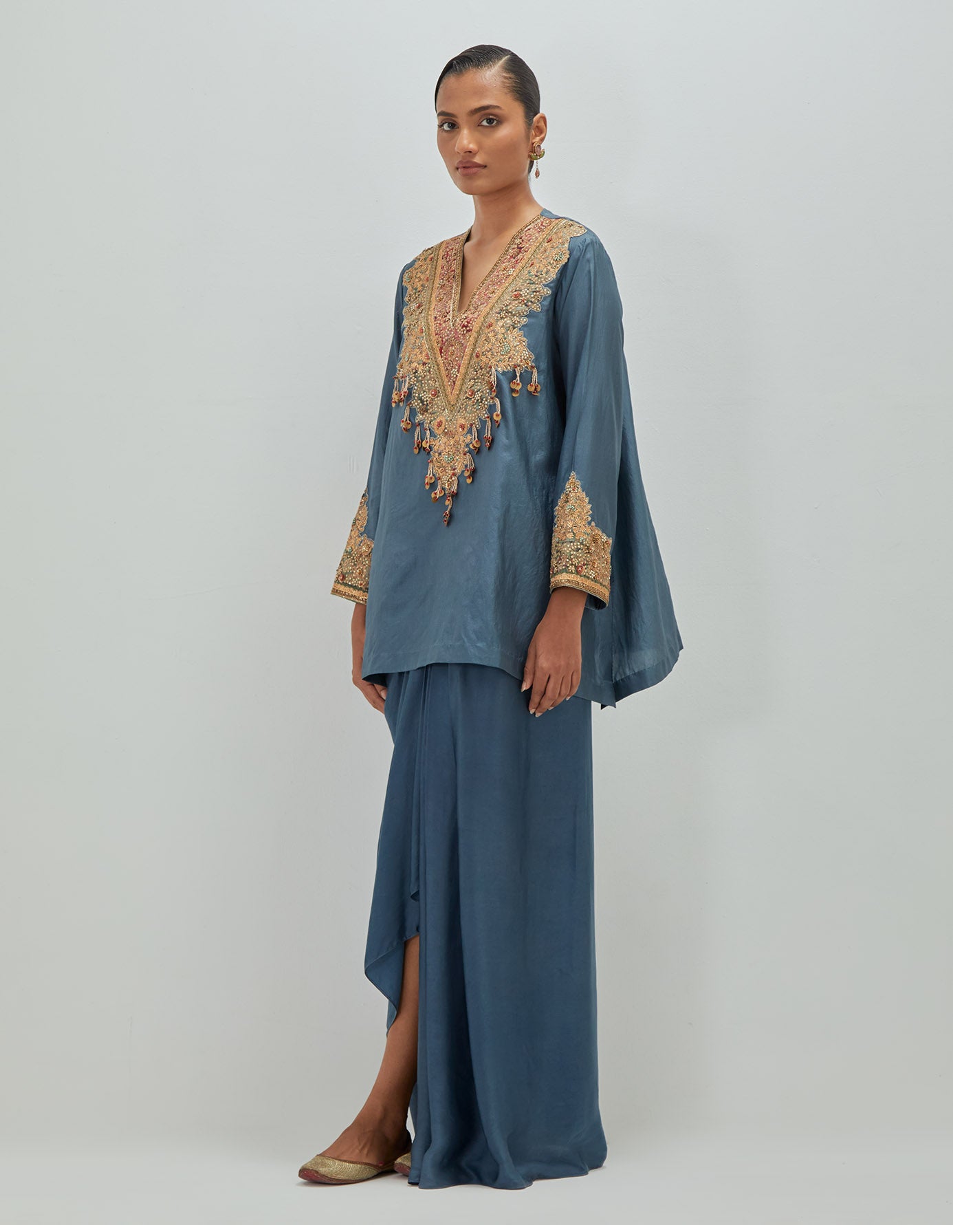 Short Kurta With Draped Skirt