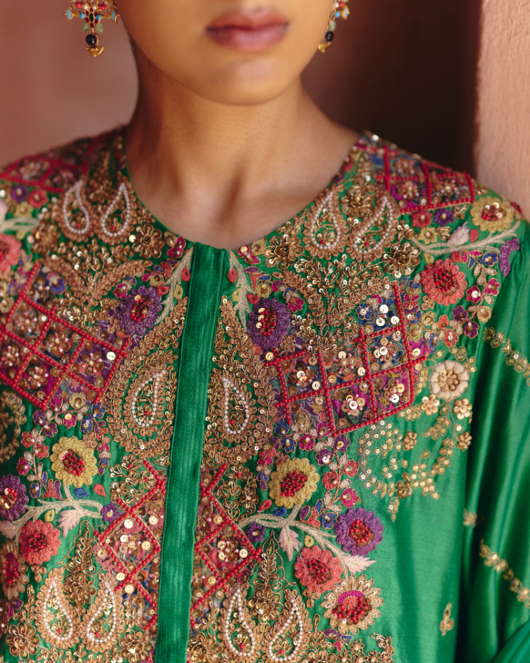 Gulrez Short Kurti With Sharara & Organza Dupatta