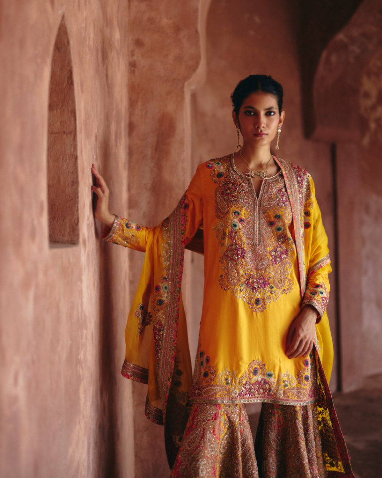 Gulrez Short Kurti With Heavy Embroidered Sharara & Organza Dupatta