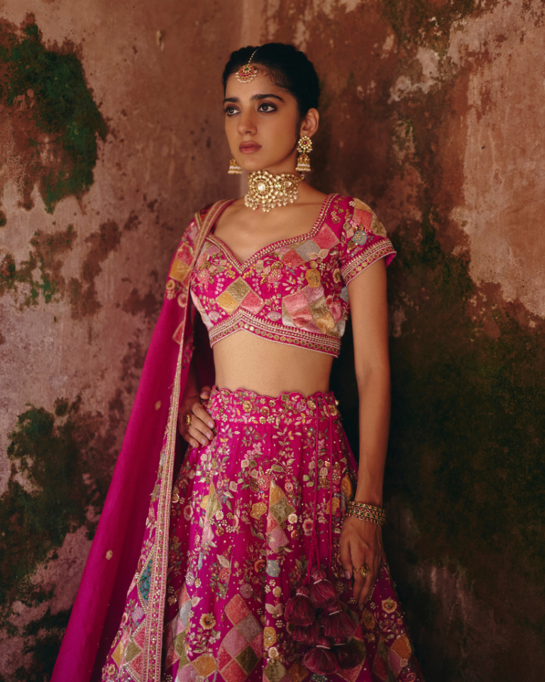 Velvet Patchwork Square Patch Lehenga Set