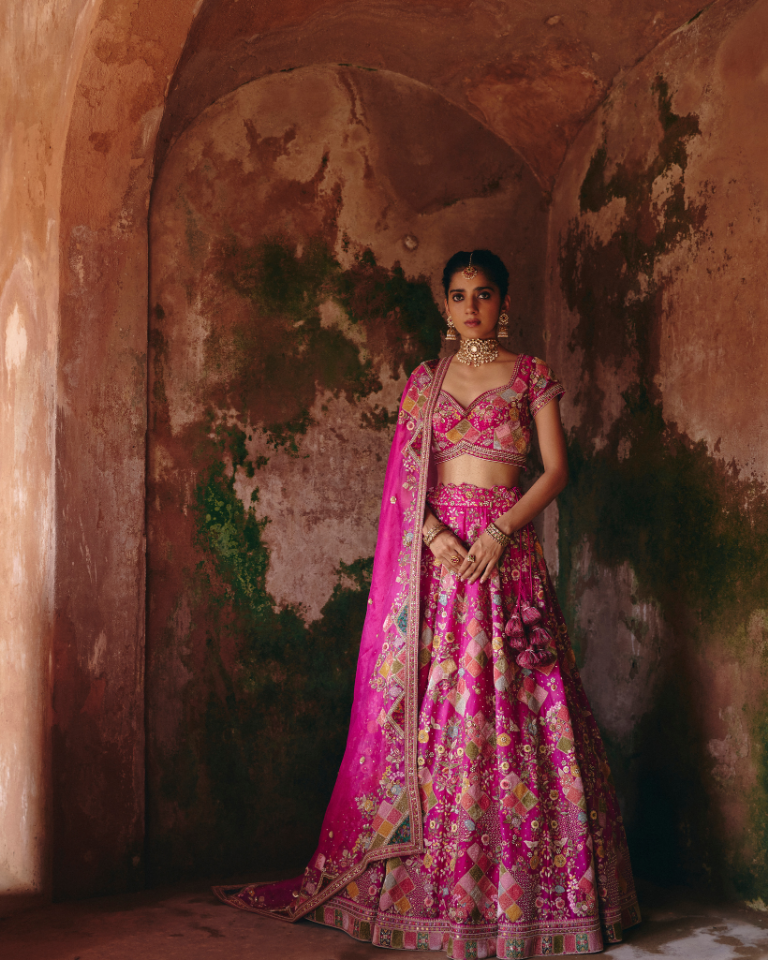 Velvet Patchwork Square Patch Lehenga Set