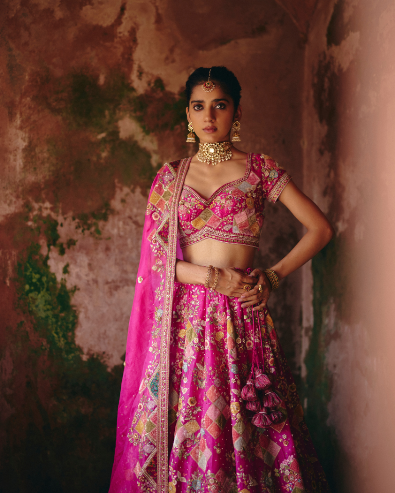Velvet Patchwork Square Patch Lehenga Set
