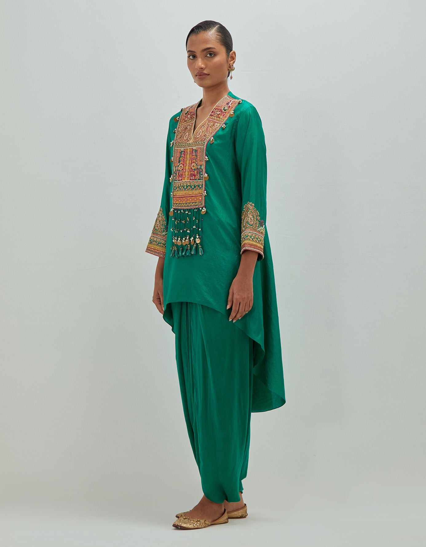 Brocade  Asymmetrical Kurta With Dhoti.