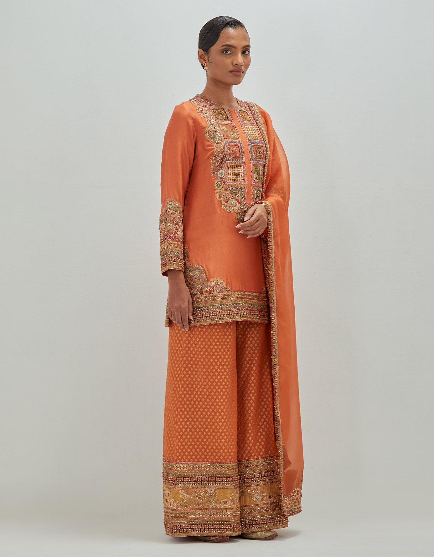 Short Kurta with Brocade Sharara Dupatta