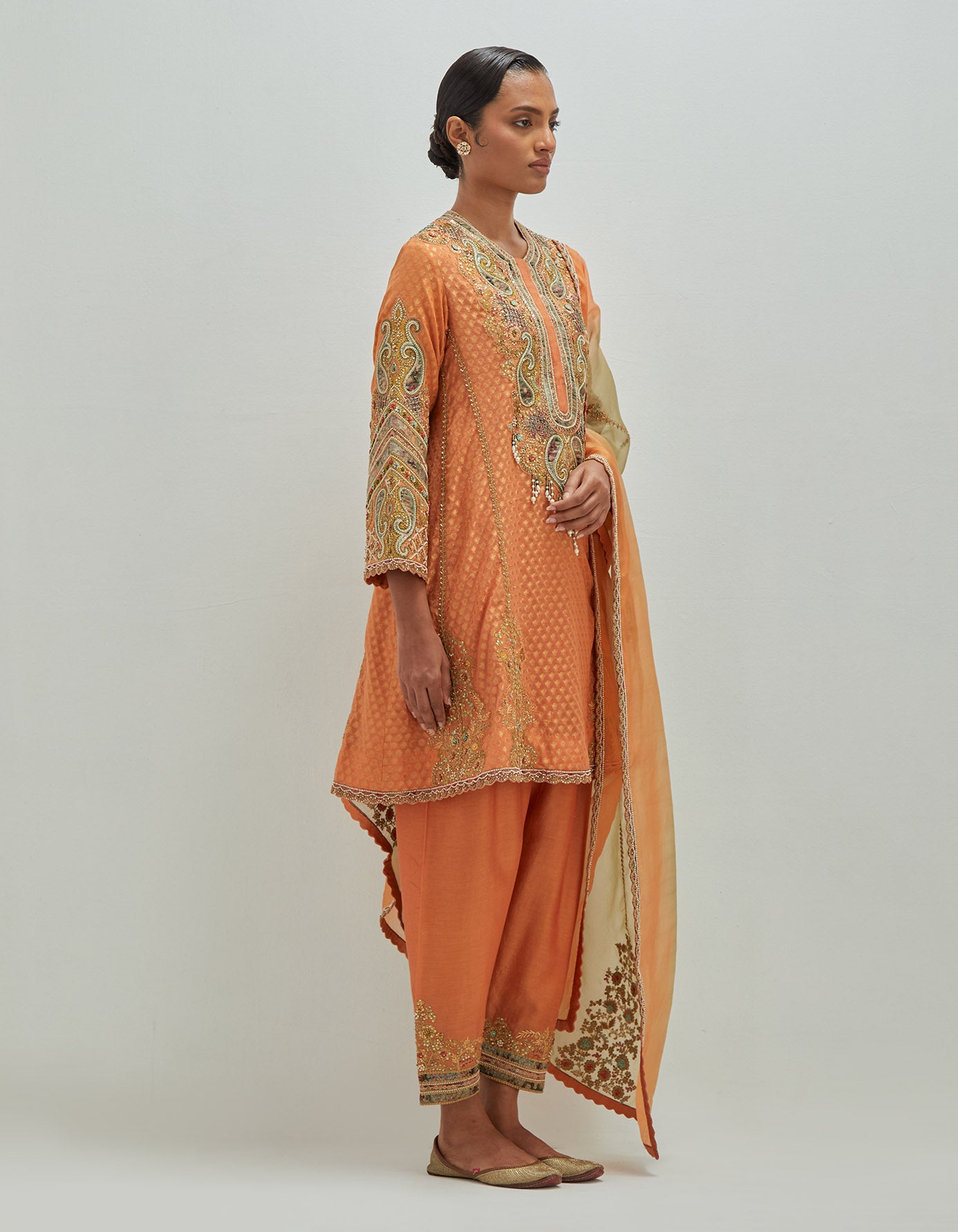 Patchwork Brocade phiran with salwar