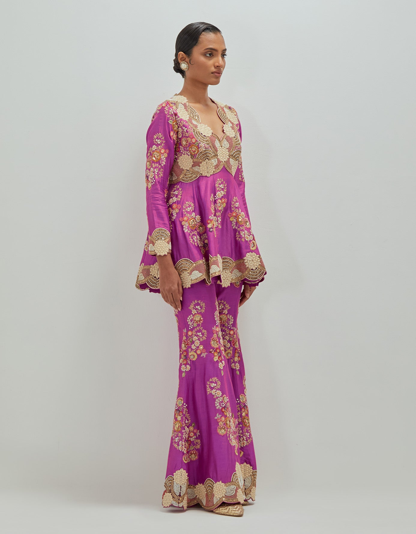 White Moti Peplum & Sharara