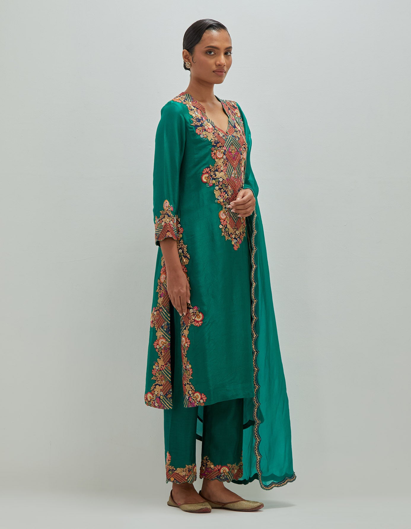 White Moti Kurta , Pants and Dupatta