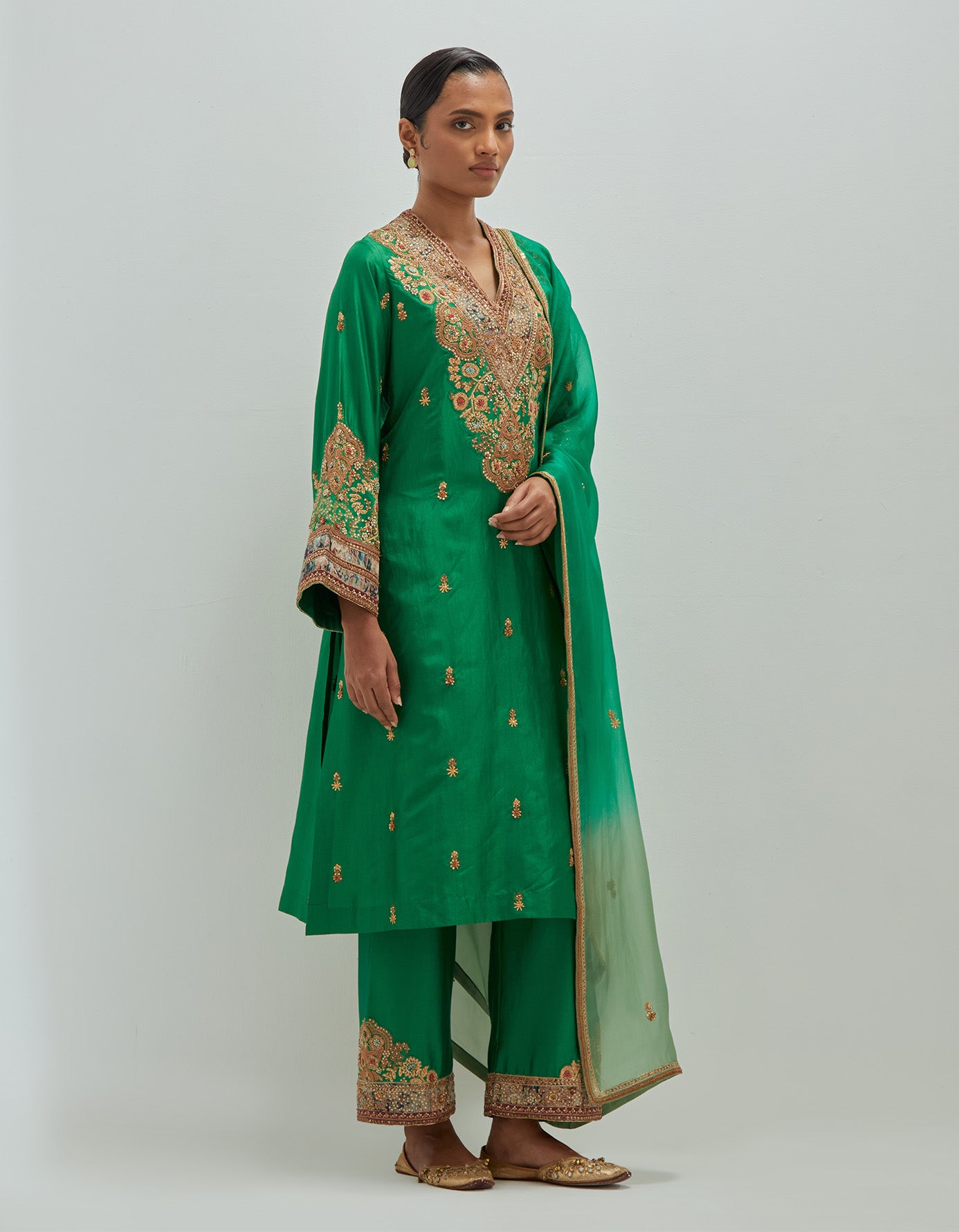 Gota emb Booti Straight Kurta with pants and Dupatta