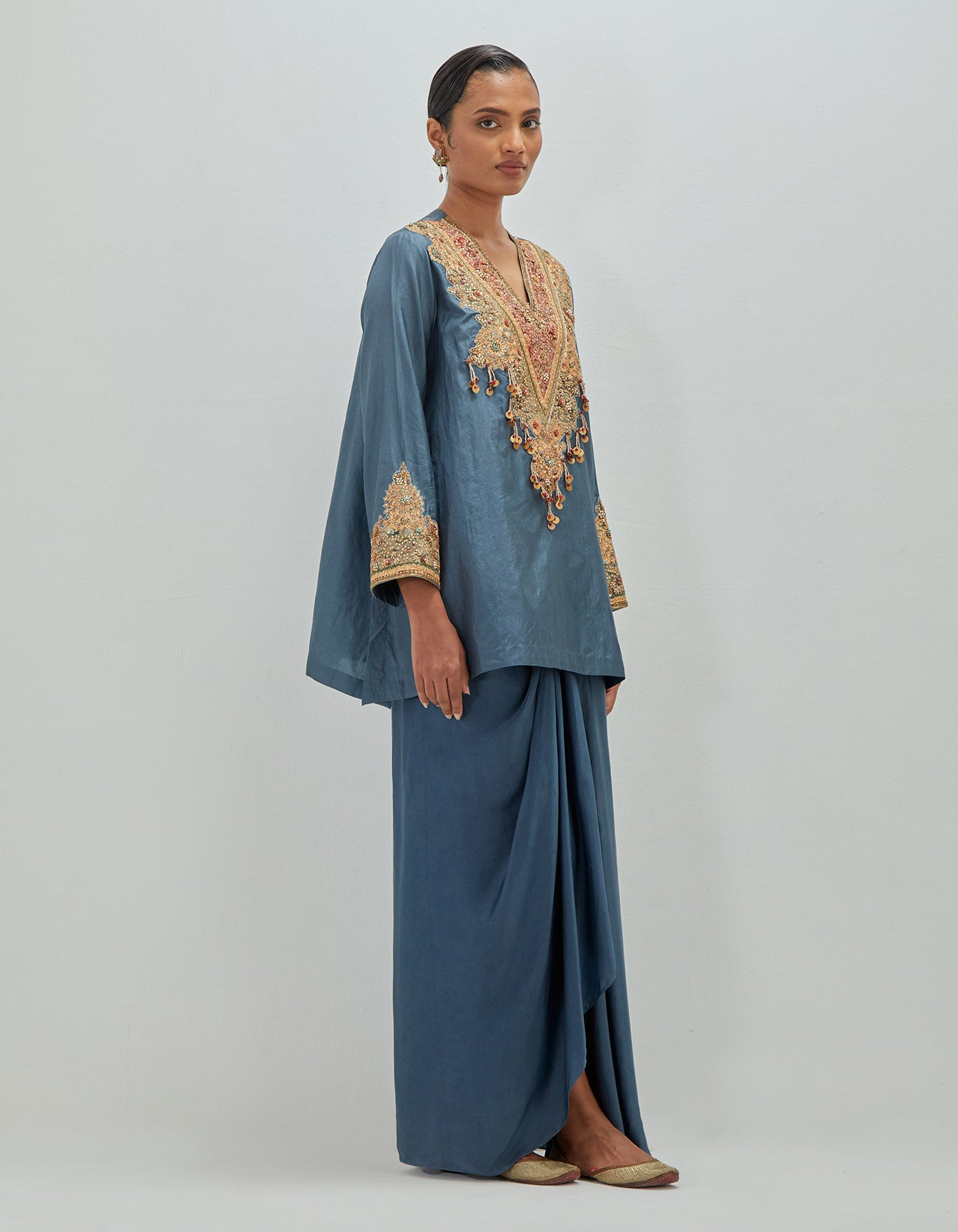 Short Kurta With Draped Skirt