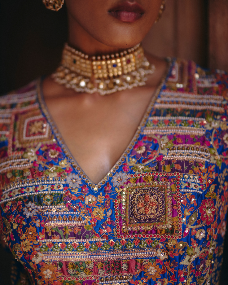 Gulrez Chevron Kalidar With Organza Dupatta