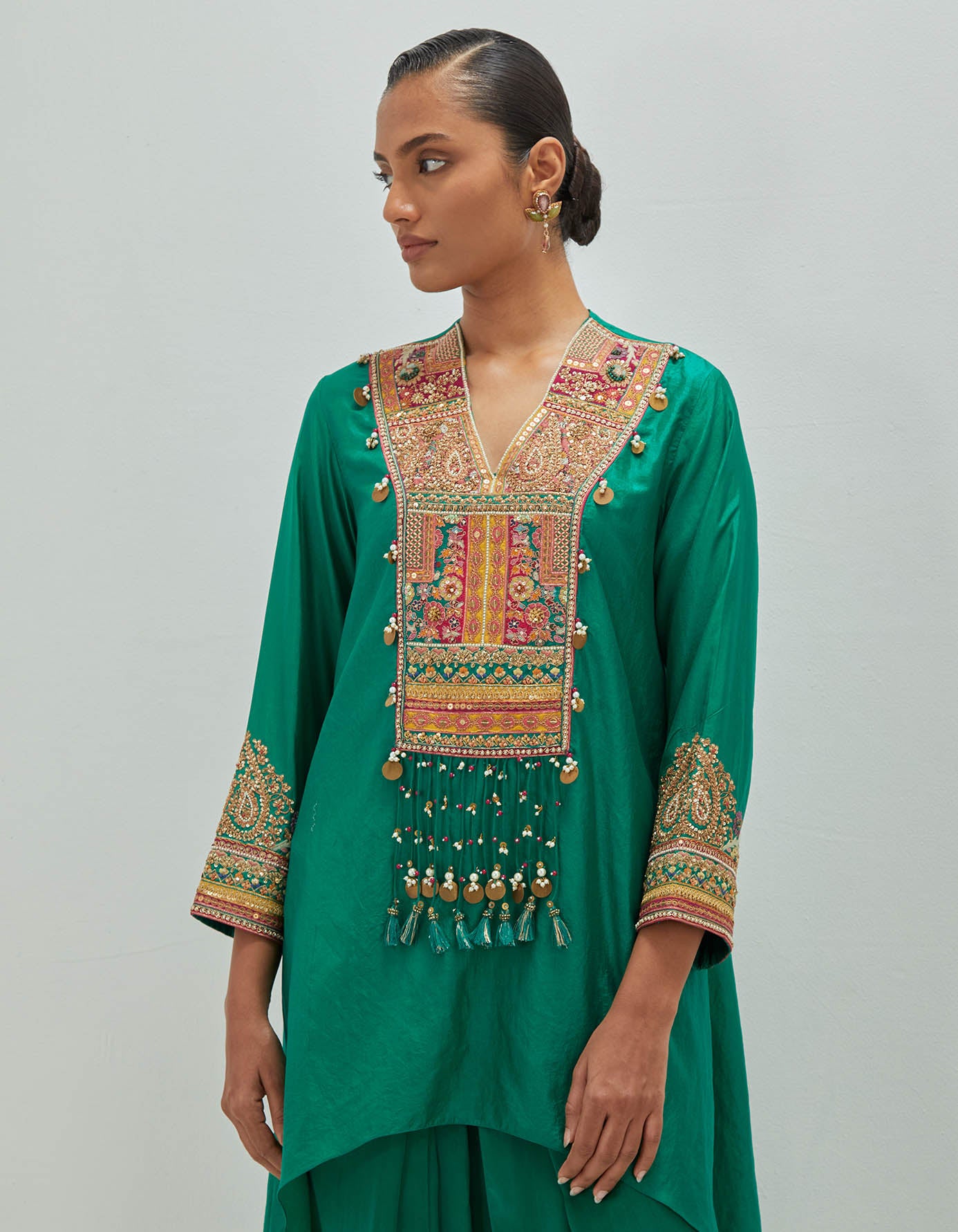 Brocade  Asymmetrical Kurta With Dhoti.