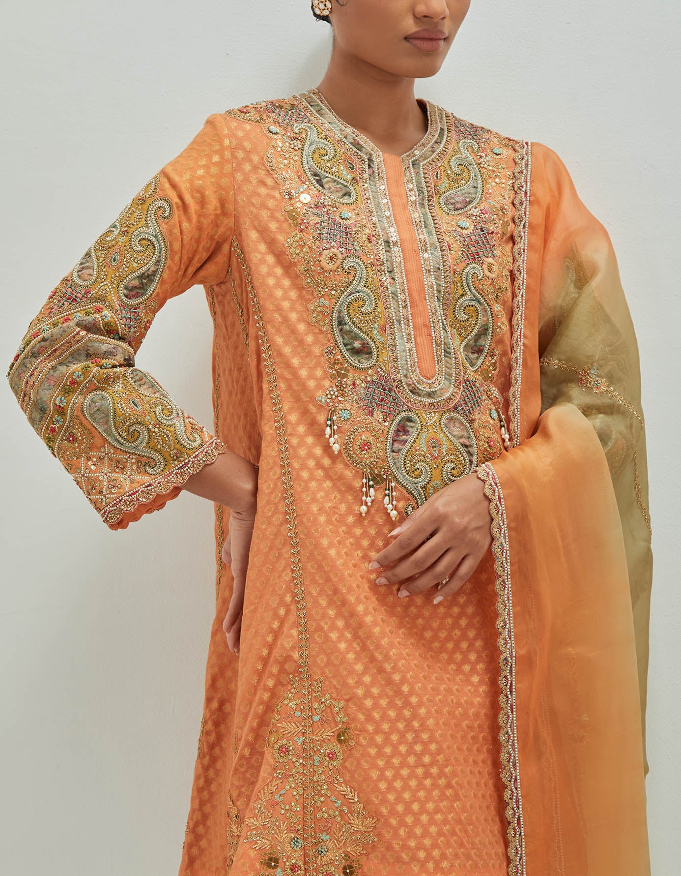 Patchwork Brocade phiran with salwar