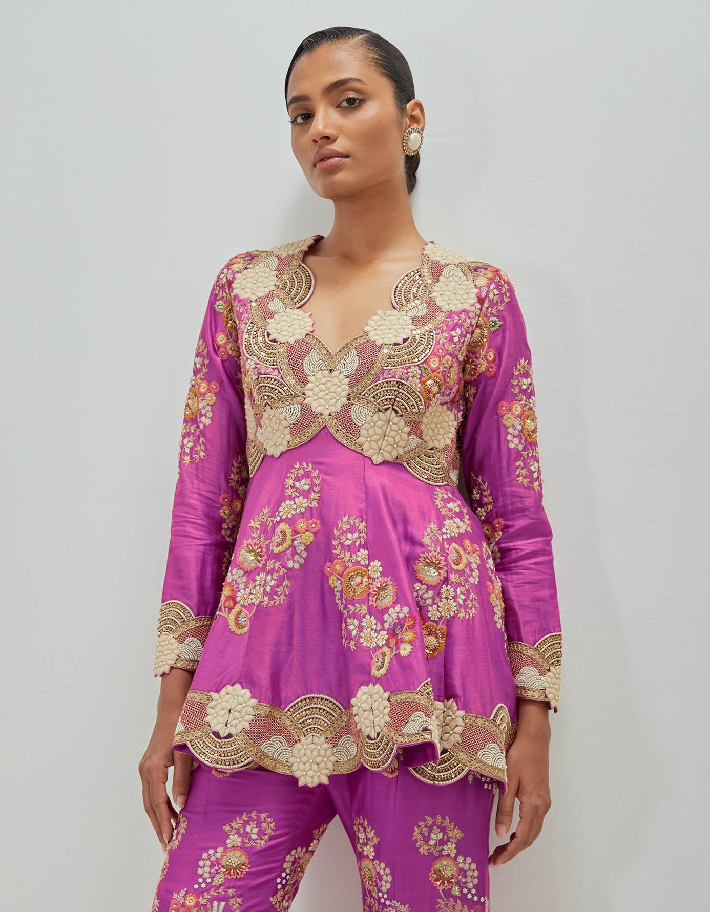 White Moti Peplum & Sharara