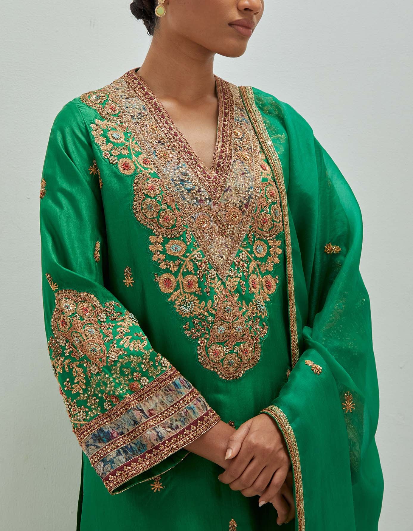 Gota emb Booti Straight Kurta with pants and Dupatta