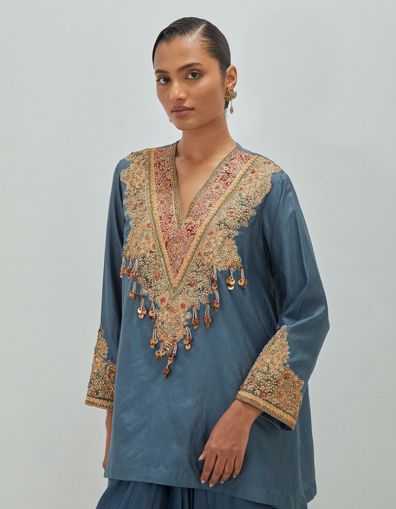 Short Kurta With Draped Skirt