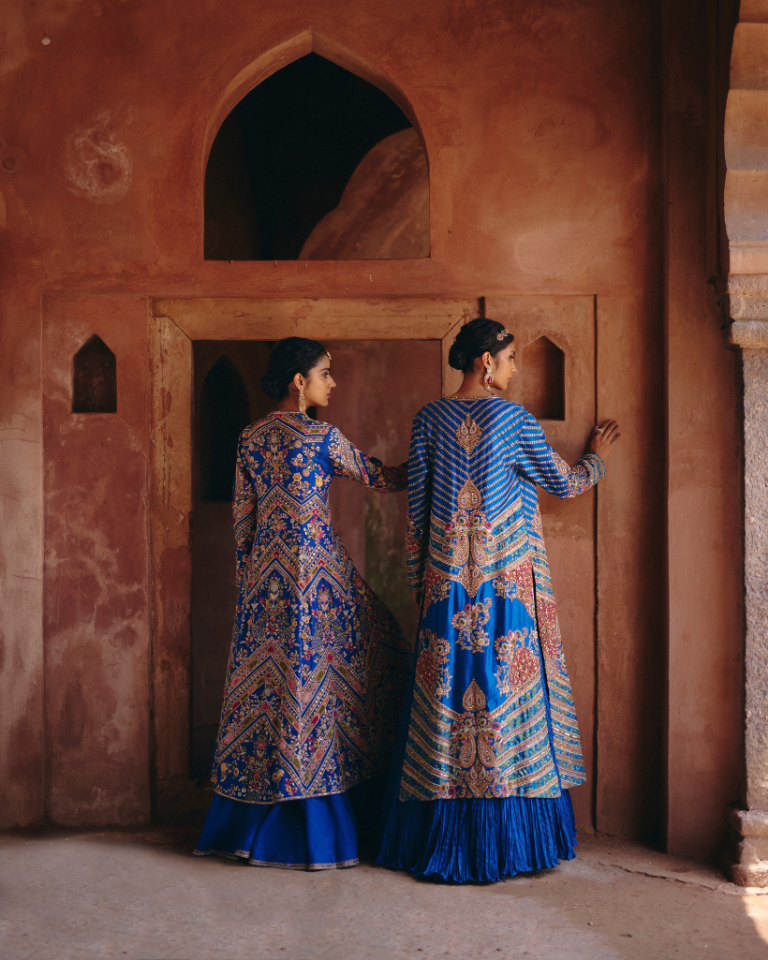 Gulrez Embroidered Jacket With Bustier & Crushed Skirt