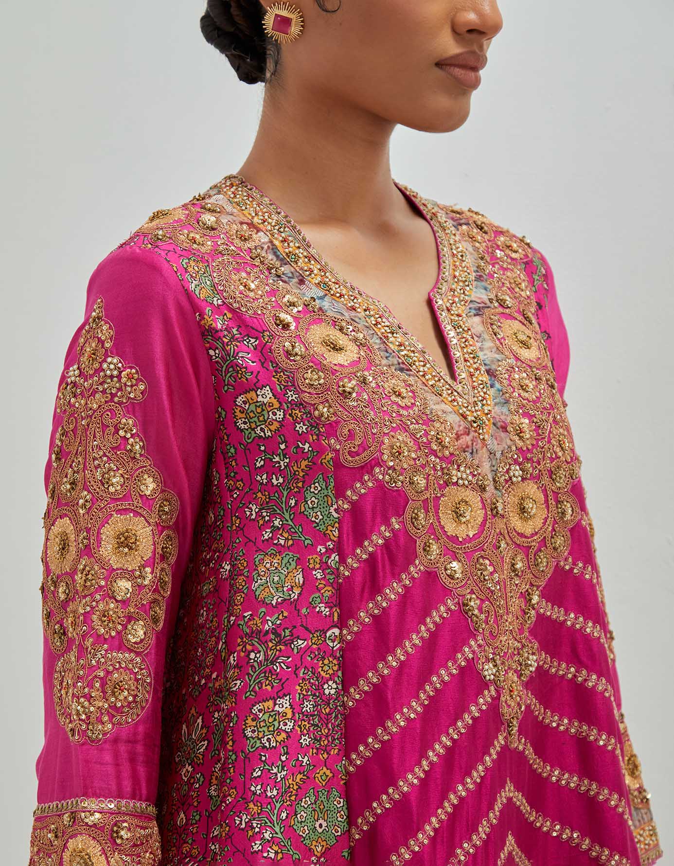 Printed Side Panelled Phiren with dhoti