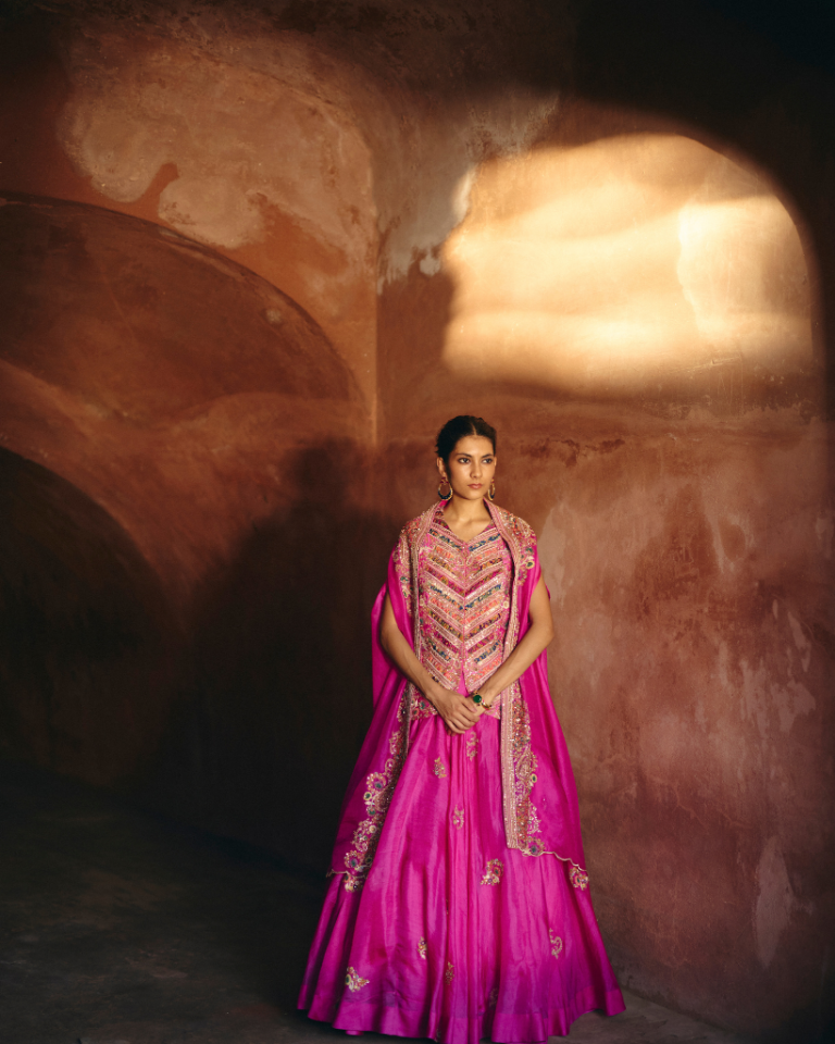 Gulrez Heavy Embroidered Jacket With Cape & Skirt