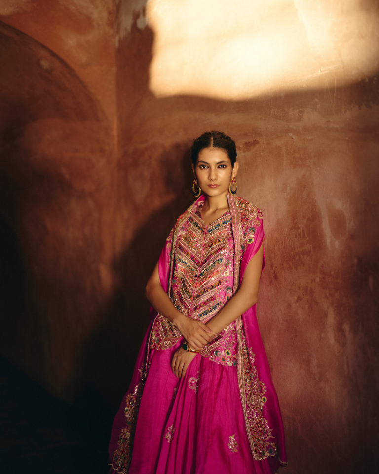 Gulrez Heavy Embroidered Jacket With Cape & Skirt