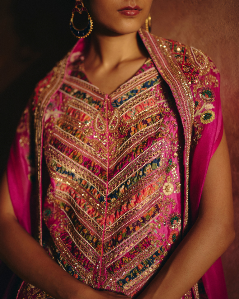 Gulrez Heavy Embroidered Jacket With Cape & Skirt