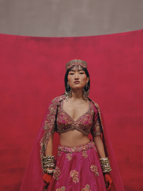 Organza chevron lehenga
